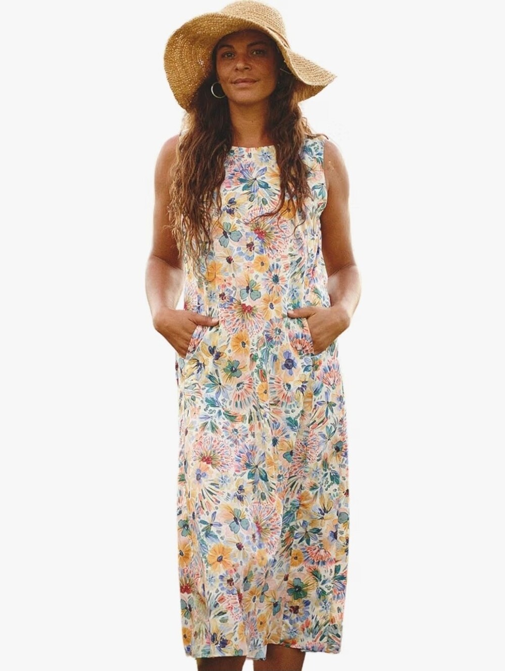 Ripskirt Hawaii Floral Sleeveless Maxi Dress in Yellow & Blue